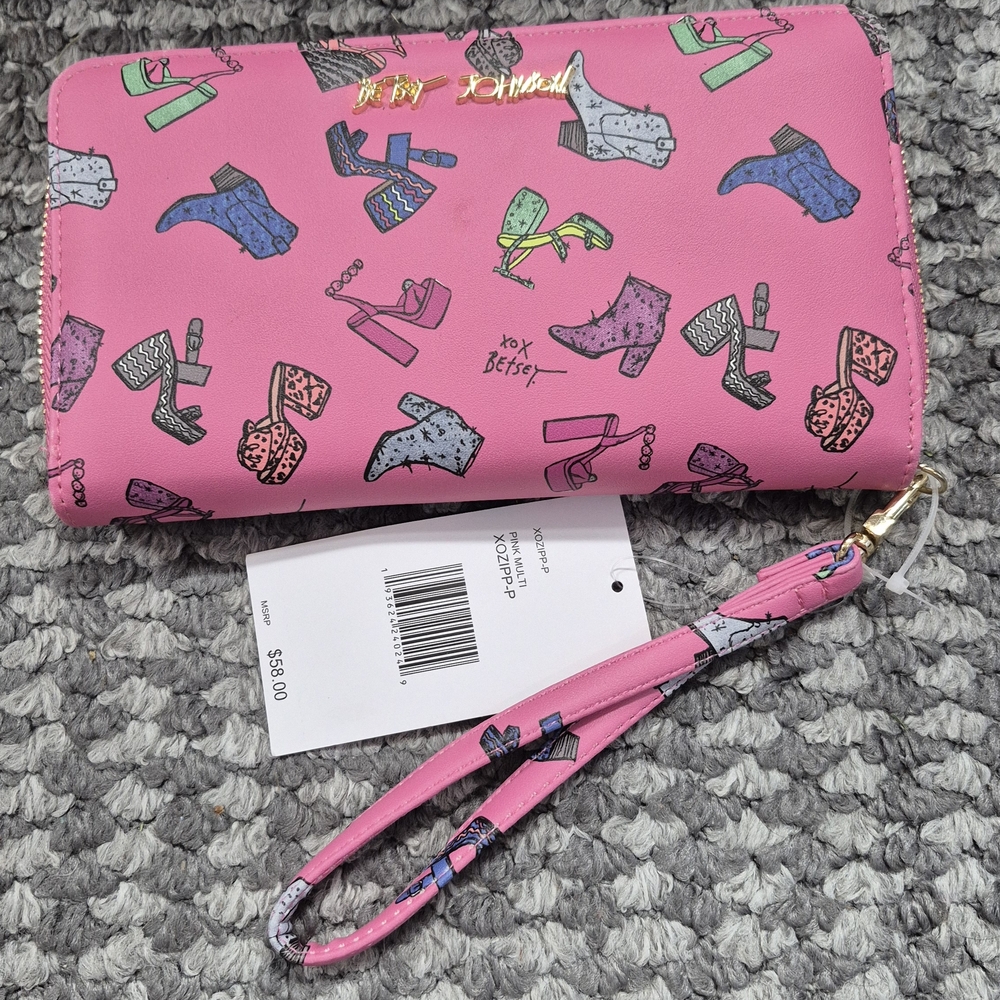 Betsey Johnson Pink Wristlet with Shoe Print